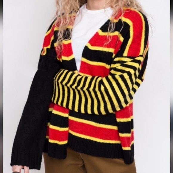 The Ragged Priest Sweaters - The Ragged Priest Oversized Mixed Stripe Cardigan Sweater